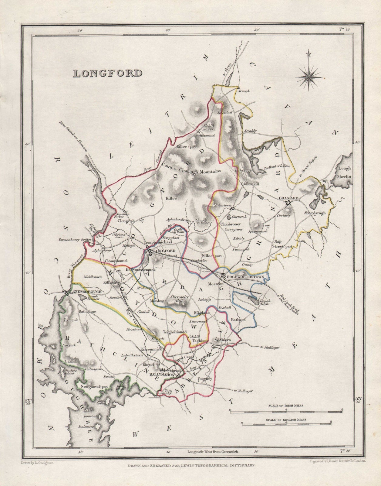 COUNTY LONGFORD antique map for LEWIS by CREIGHTON & DOWER. Ireland 1846